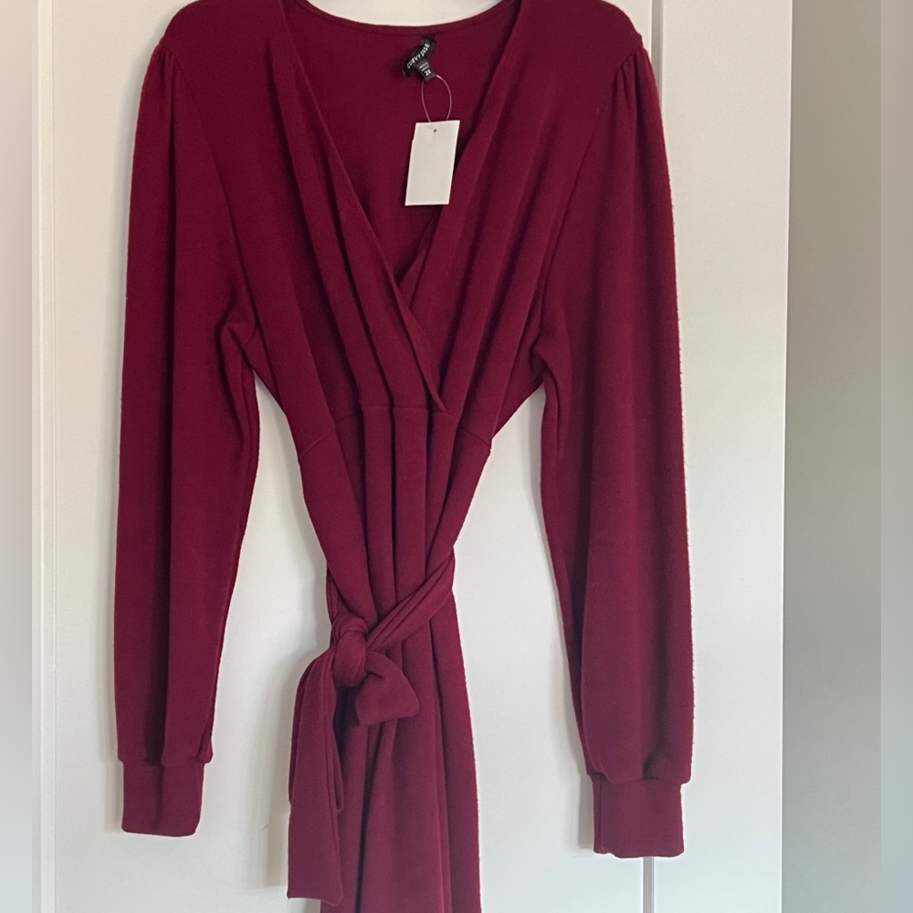 New curvy sense sweater dress garnet wine 2x belted long sleeve